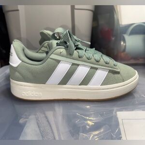 Adidas Grand Court Alpha Sage Green Suede Cloudfoam Sneakers NWT